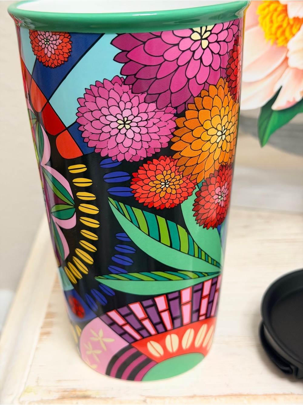 Starbucks Multicolor Ceramic Floral Sunrise Travel Tumbler - Picture 6 of 7